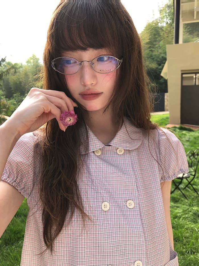 재고 있음 chic 달콤함 레트로 학원 스타일 베이비 칼라 반팔 여성 셔츠 상세 이미지 13