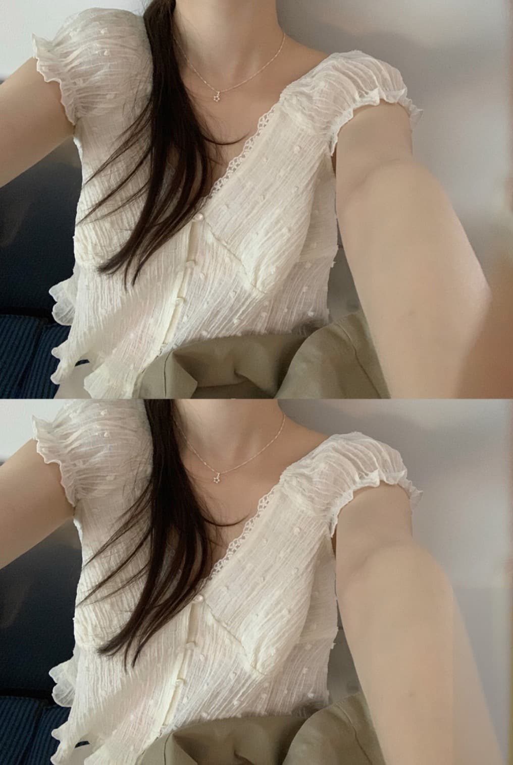 재고 있음 한 부서 여름 신선함 V넥 귀여운 연령 감소 인형 셔츠 일상 다용도 작은 셔츠 상세 이미지 4