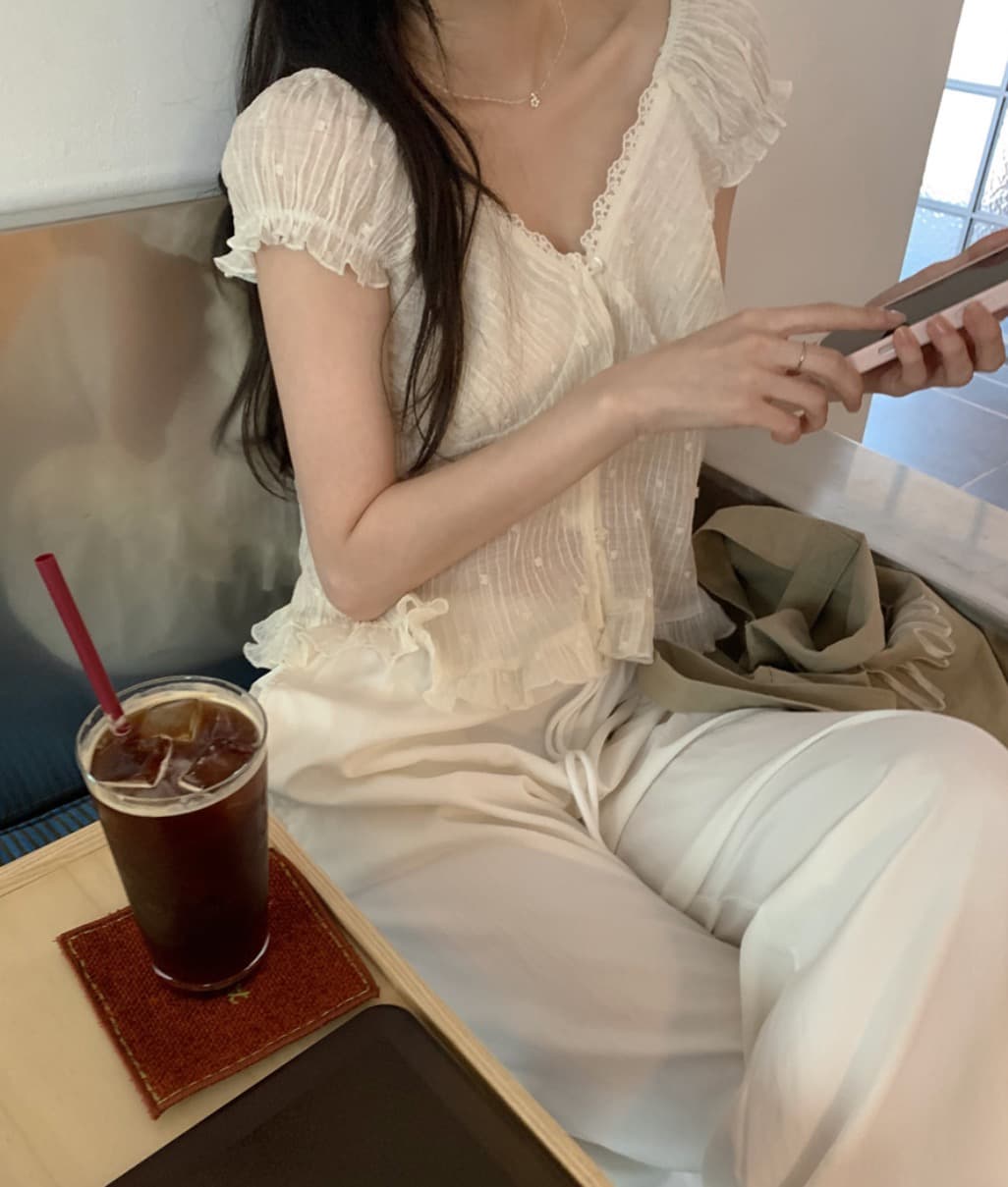 재고 있음 한 부서 여름 신선함 V넥 귀여운 연령 감소 인형 셔츠 일상 다용도 작은 셔츠 상세 이미지 11