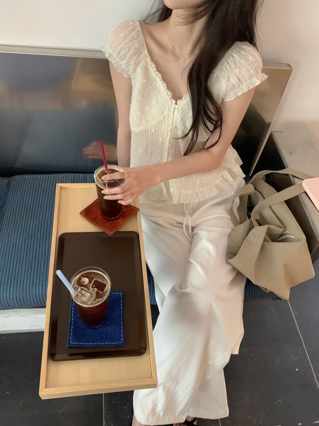 재고 있음 한 부서 여름 신선함 V넥 귀여운 연령 감소 인형 셔츠 일상 다용도 작은 셔츠 상세 이미지 16