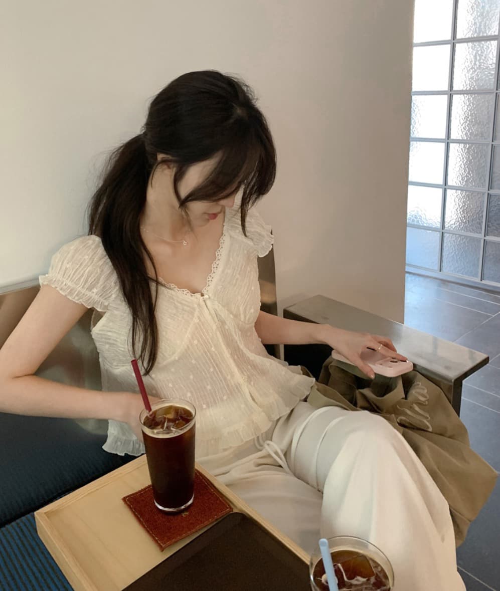 재고 있음 한 부서 여름 신선함 V넥 귀여운 연령 감소 인형 셔츠 일상 다용도 작은 셔츠 상세 이미지 17