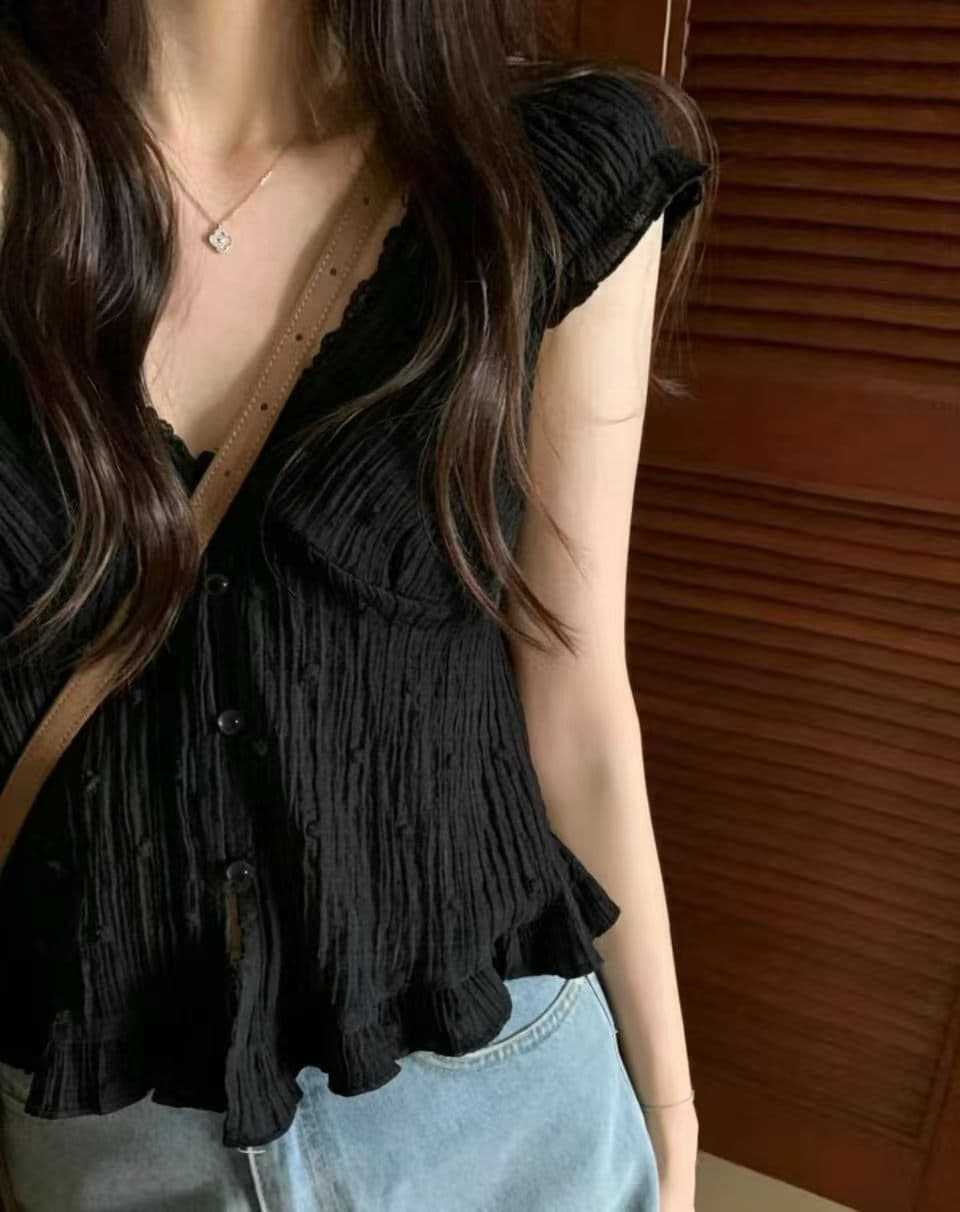 재고 있음 한 부서 여름 신선함 V넥 귀여운 연령 감소 인형 셔츠 일상 다용도 작은 셔츠 상세 이미지 19