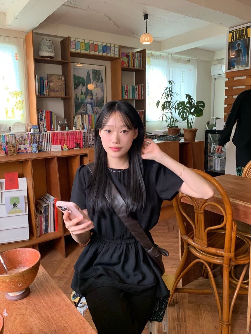 있음 선적 chic 한국 스타일 이중층 프릴 허리 수축 라운드 넥 반팔 셔츠 이미지 4
