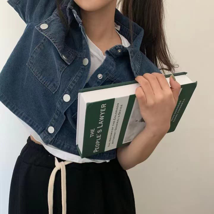 재고 있음 chic 한국 스타일 폴로 칼라 더블 주머니 데님 짧은 외투 반팔 맨위 상세 이미지 19