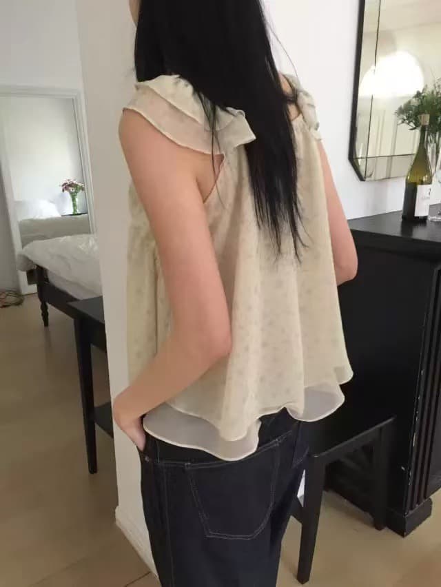 재고 있음 chic 동대문 부드러운 바람 꽃무늬 프릴 작은 날다 소매 쉬폰 셔츠 상세 이미지 18