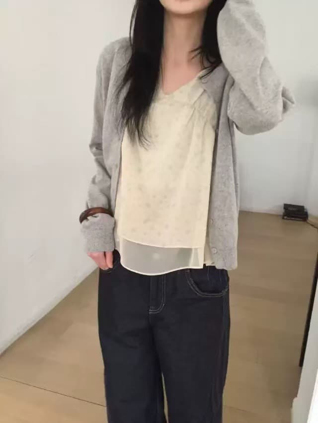 재고 있음 chic 동대문 부드러운 바람 꽃무늬 프릴 작은 날다 소매 쉬폰 셔츠 상세 이미지 24
