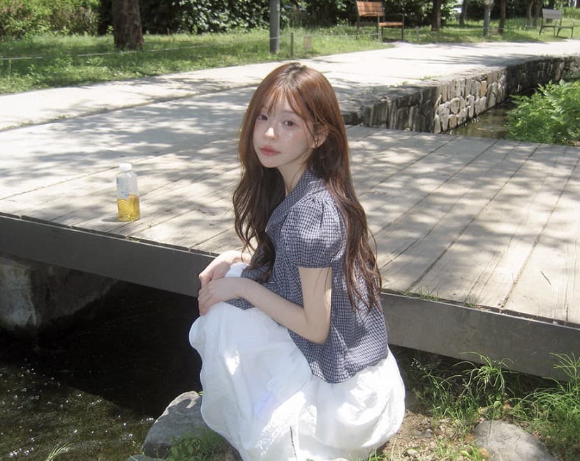 재고 있음 chic 한국 스타일 여름 새로운 연령 감소 베이비 칼라 꽃 버클 이중 버튼 반팔 셔츠 상세 이미지 10