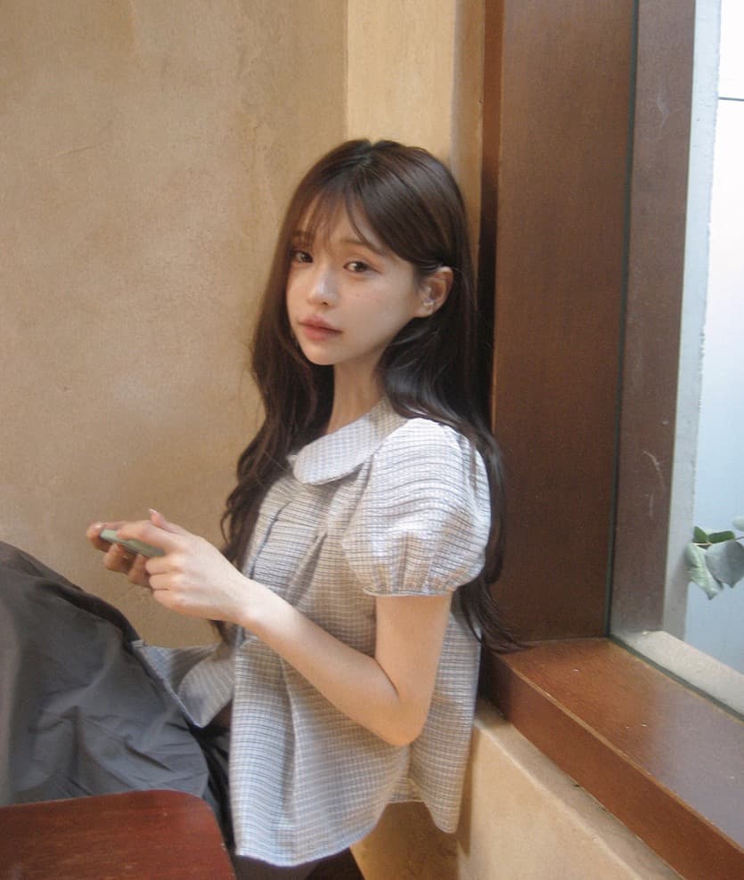 재고 있음 chic 한국 스타일 여름 새로운 연령 감소 베이비 칼라 꽃 버클 이중 버튼 반팔 셔츠 상세 이미지 17