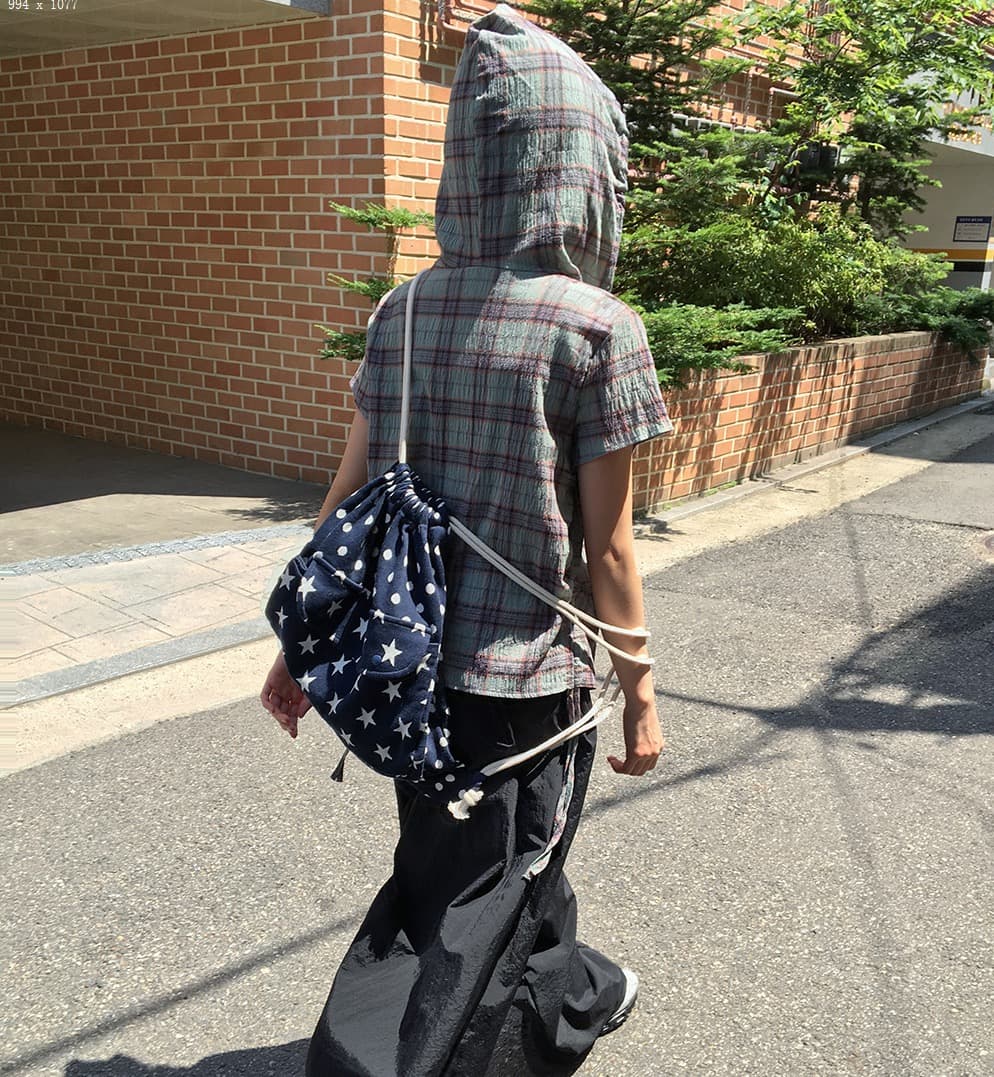 재고 있음 chic 한국 동대문 캐주얼 출퇴근 후드 펌프 로프 격자 무늬 셔츠 상세 이미지 19