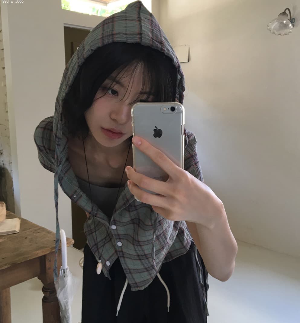 재고 있음 chic 한국 동대문 캐주얼 출퇴근 후드 펌프 로프 격자 무늬 셔츠 상세 이미지 21