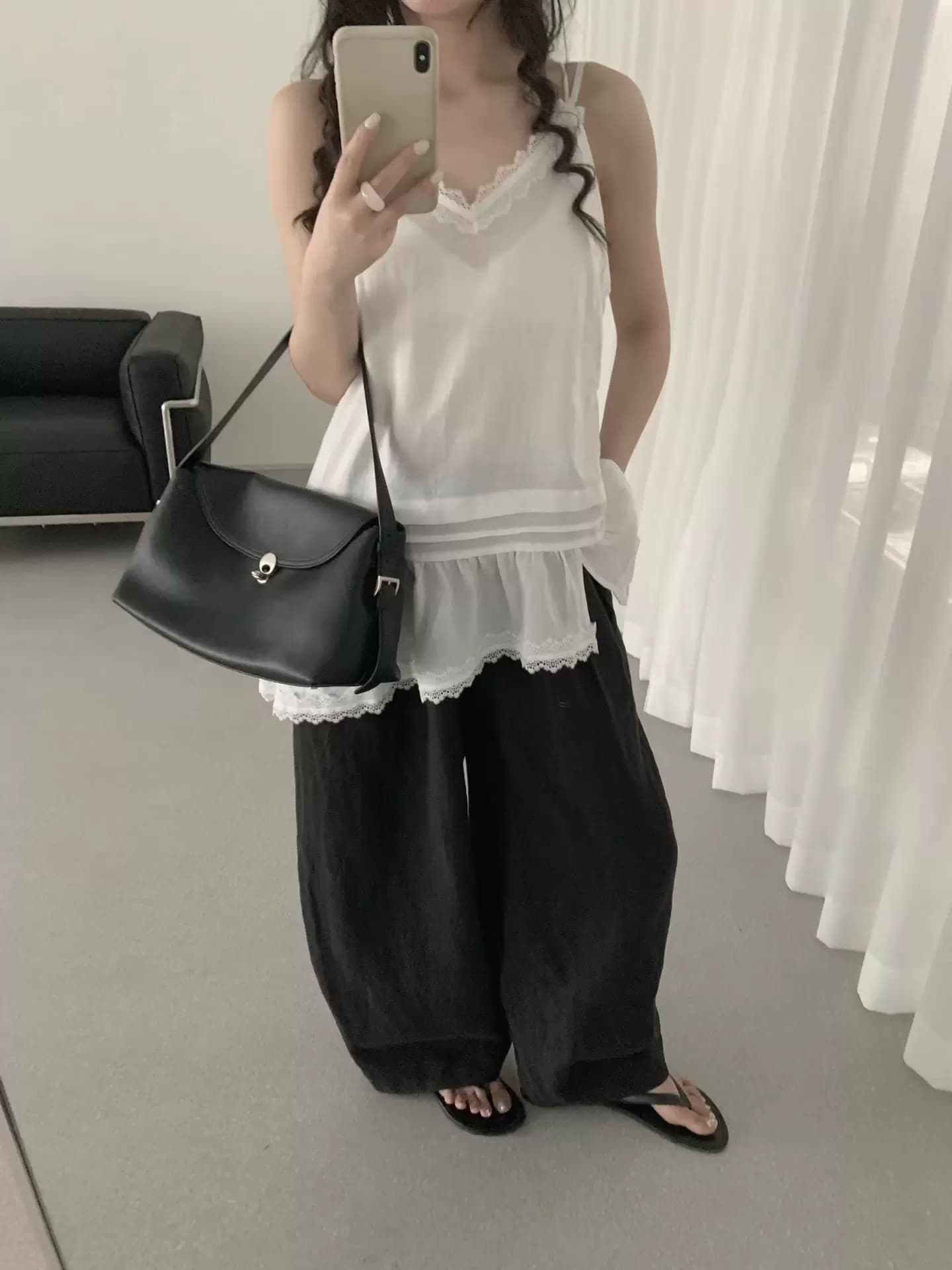 있음 선적 chic 패션 V넥 레이스 패치워크 민소매 슬립 맨위 상세 이미지 1