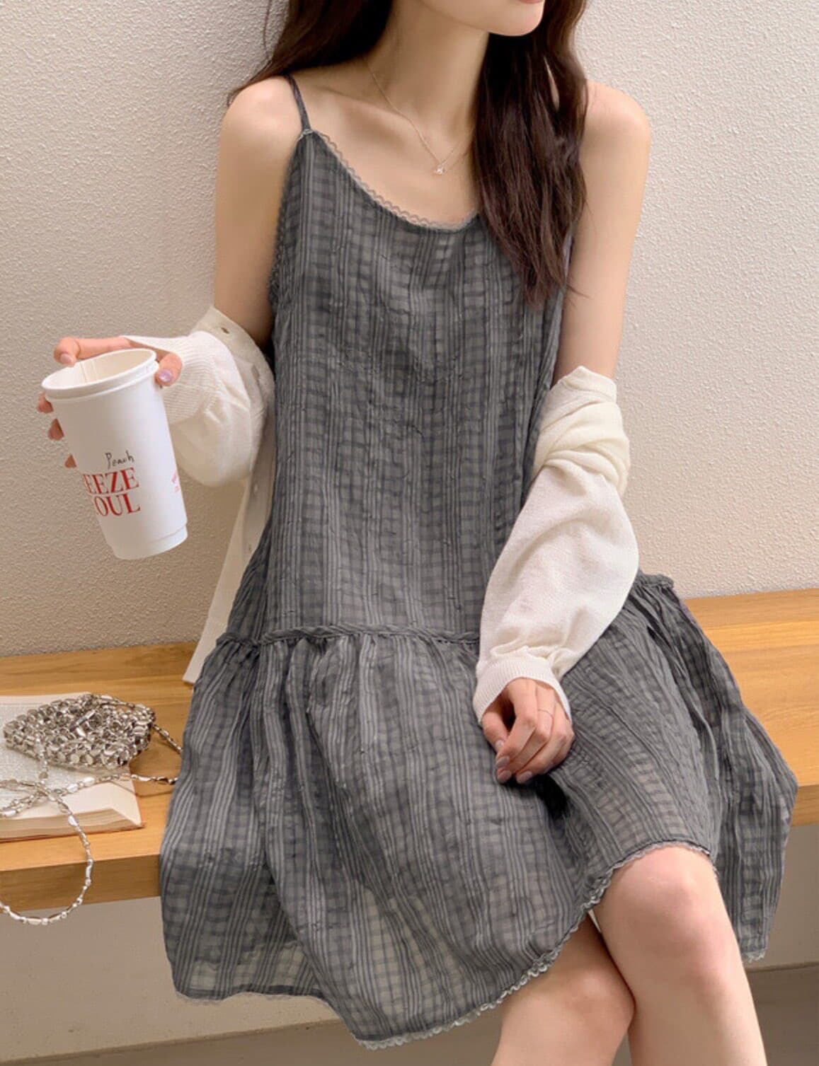 재고 있음 chic 여름 새로운 행침 목 리본 드레스 상세 이미지 16
