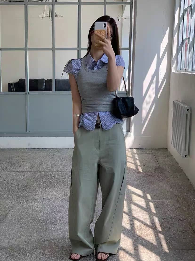 재고 있음 레트로 체크무늬 순수한 욕망 다용도 주름 외국 가스 셔츠 상세 이미지 7