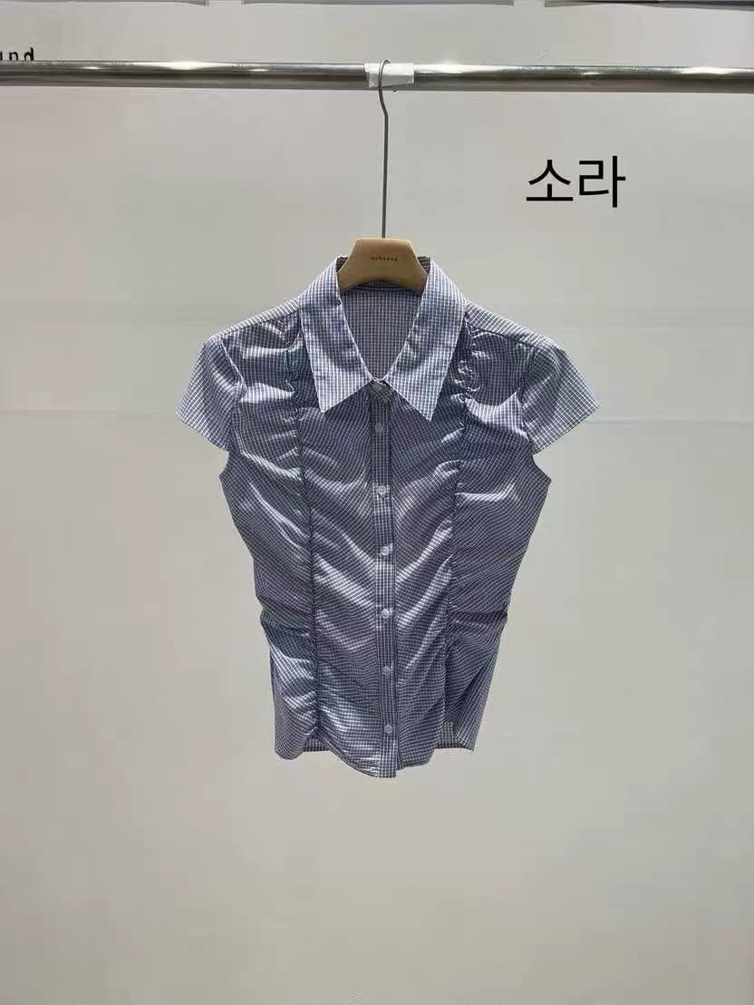 재고 있음 레트로 체크무늬 순수한 욕망 다용도 주름 외국 가스 셔츠 상세 이미지 14