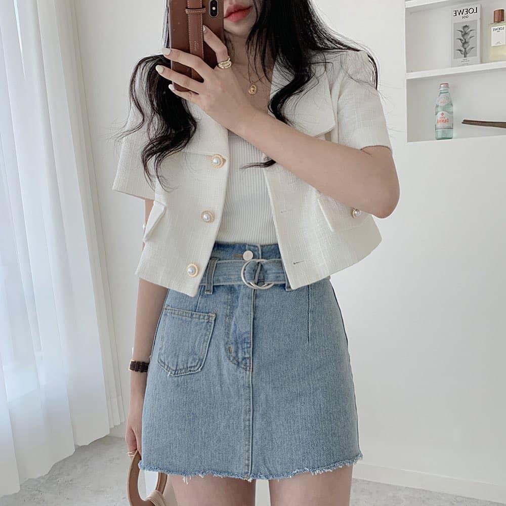 재고 있음 chic 외국 가스 패션 익스트림 제인 바람 클래식 단추 폴로 칼라 반팔 블레이저 맨위 여성 이미지 3