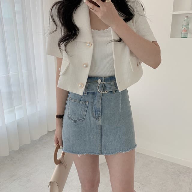 재고 있음 chic 외국 가스 패션 익스트림 제인 바람 클래식 단추 폴로 칼라 반팔 블레이저 맨위 여성 상세 이미지 3
