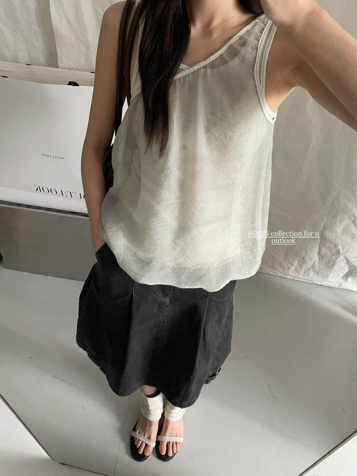 재고 있음 작은 대중 페이크 레이어드 원사 슬립 작은 셔츠 상세 이미지 1