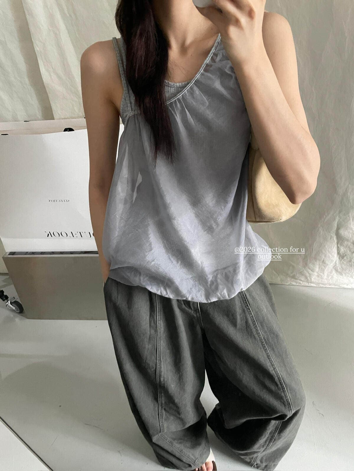 재고 있음 작은 대중 페이크 레이어드 원사 슬립 작은 셔츠 상세 이미지 9
