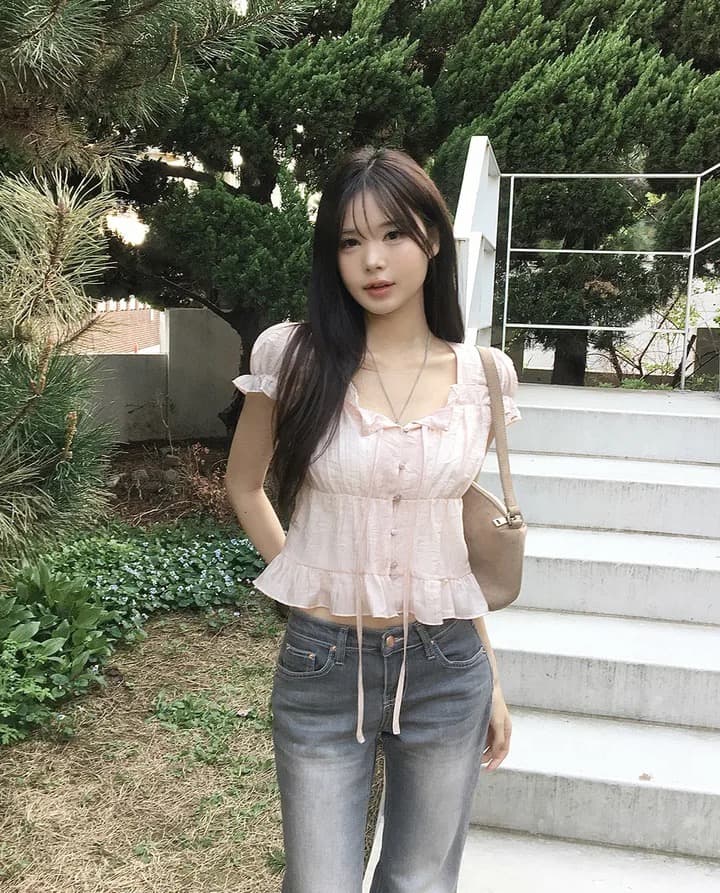 재고 있음 chic 한 부서 여름 프랑스식 달콤함 연령 감소 부드러운 프릴 주름 장식 허리 수축 반팔 쉬폰 셔츠 상세 이미지 19