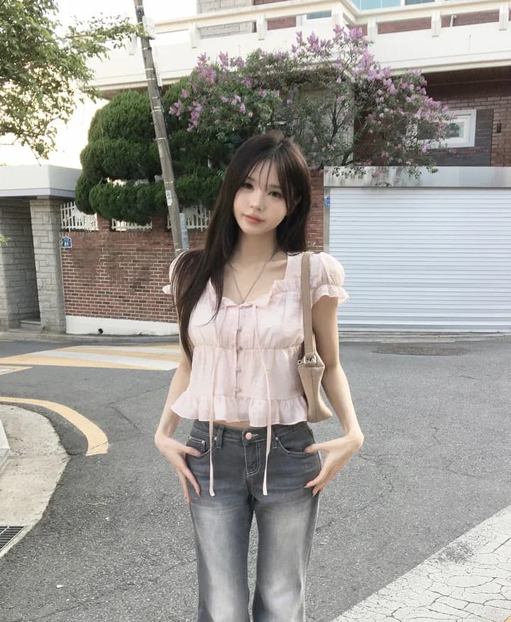 재고 있음 chic 한 부서 여름 프랑스식 달콤함 연령 감소 부드러운 프릴 주름 장식 허리 수축 반팔 쉬폰 셔츠 상세 이미지 20