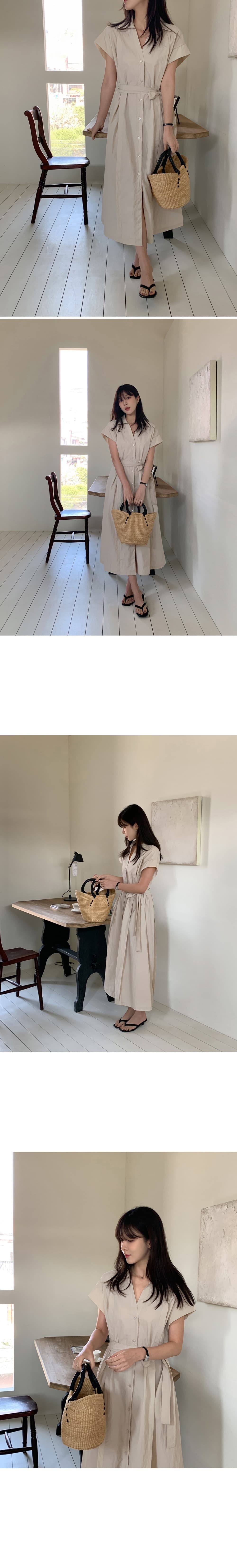 재고 있음 chic 프랑스식 품격 폴로 칼라 싱글 줄 버튼 루즈핏 스트랩 허리 수축 슬림해 보이는 셔츠 드레스 상세 이미지 6