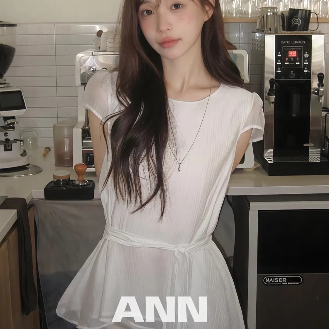 재고 있음 chic 동대문 새로운 미니멀리즘 불규칙 허리 수축 슬림해 보이는 라운드 넥 쉬폰 블라우스 상세 이미지 6
