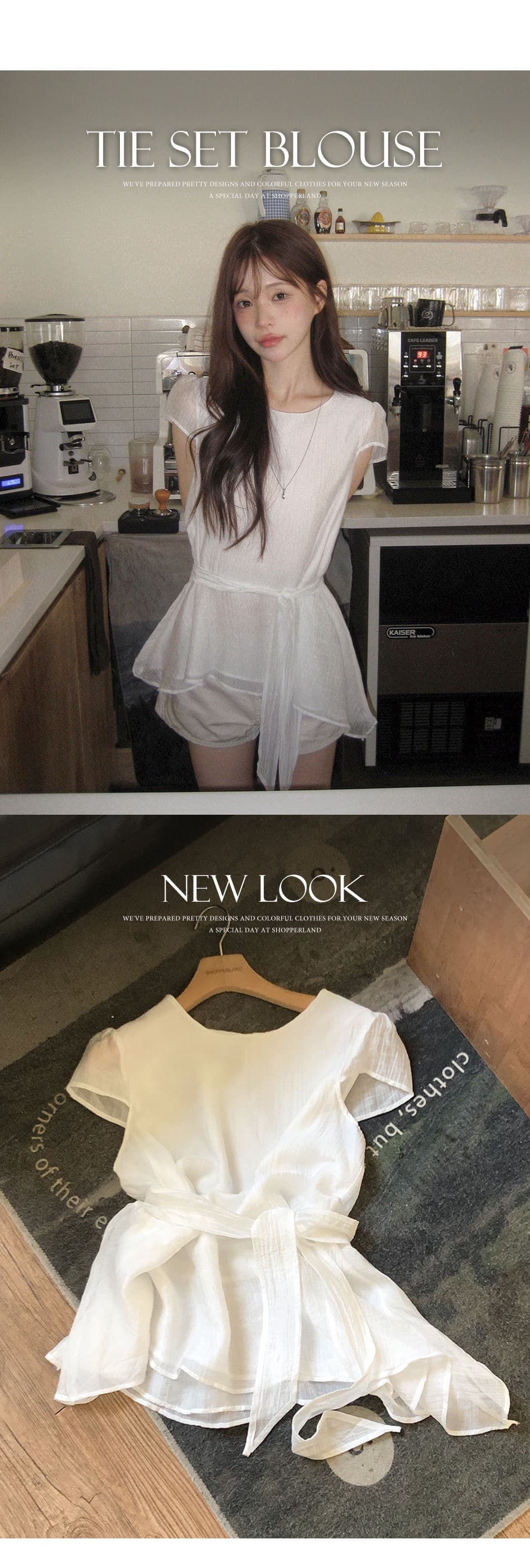 재고 있음 chic 동대문 새로운 미니멀리즘 불규칙 허리 수축 슬림해 보이는 라운드 넥 쉬폰 블라우스 상세 이미지 9