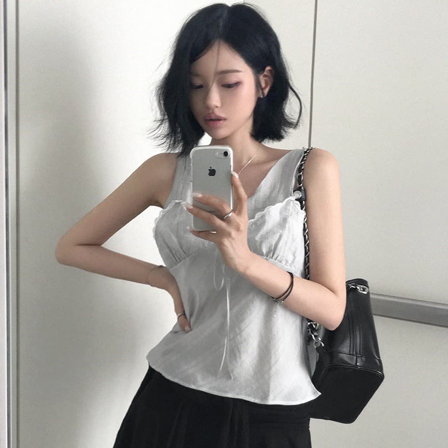 재고 있음 chic 섹시함 인사이드 설정 개체 주름 질감 캐미솔
