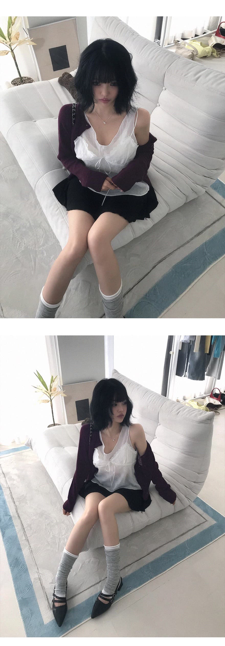 재고 있음 chic 섹시함 인사이드 설정 개체 주름 질감 캐미솔 상세 이미지 4