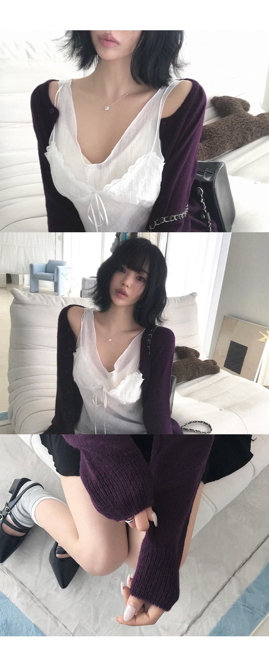 재고 있음 chic 섹시함 인사이드 설정 개체 주름 질감 캐미솔 상세 이미지 7