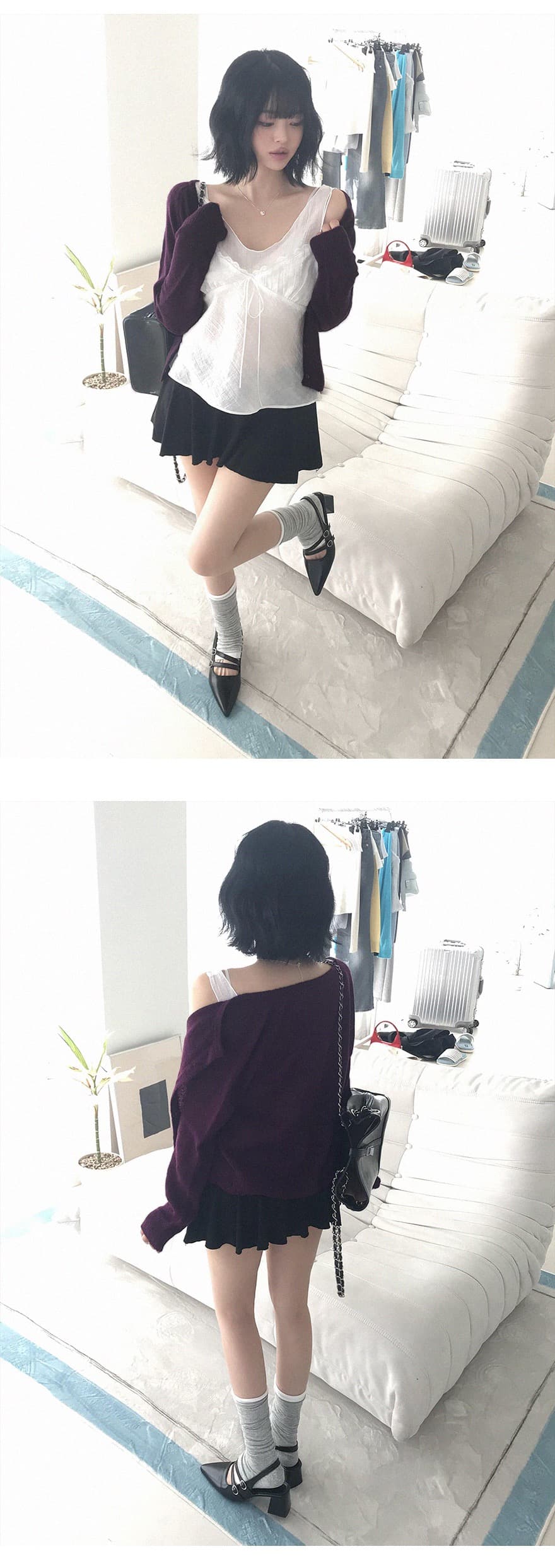 재고 있음 chic 섹시함 인사이드 설정 개체 주름 질감 캐미솔 상세 이미지 8