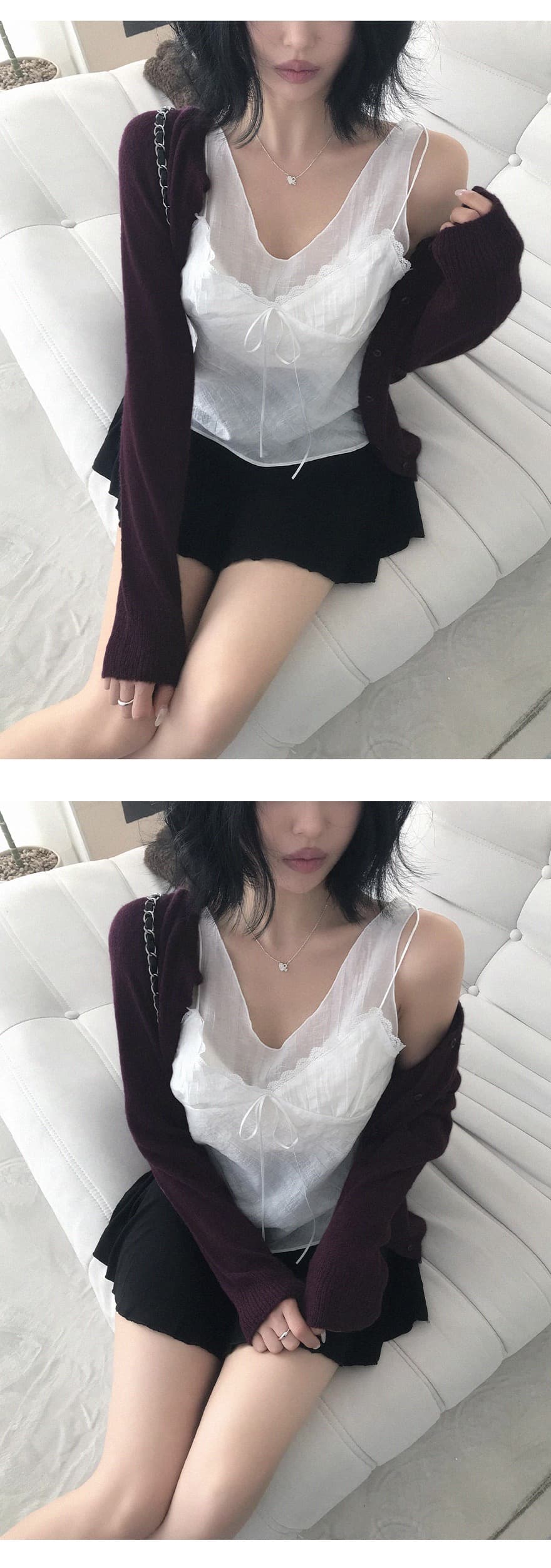 재고 있음 chic 섹시함 인사이드 설정 개체 주름 질감 캐미솔 상세 이미지 9