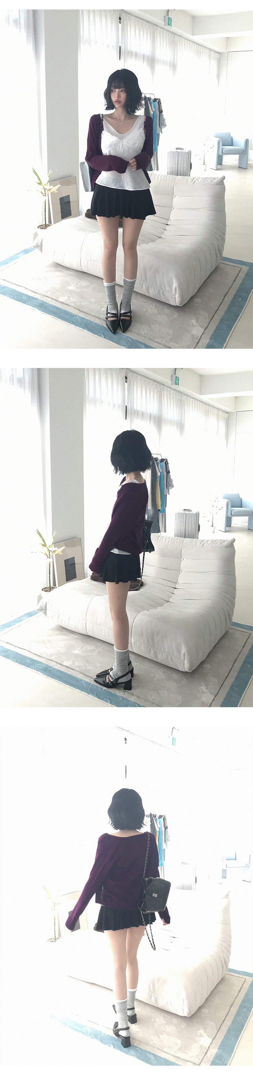 재고 있음 chic 섹시함 인사이드 설정 개체 주름 질감 캐미솔 상세 이미지 11