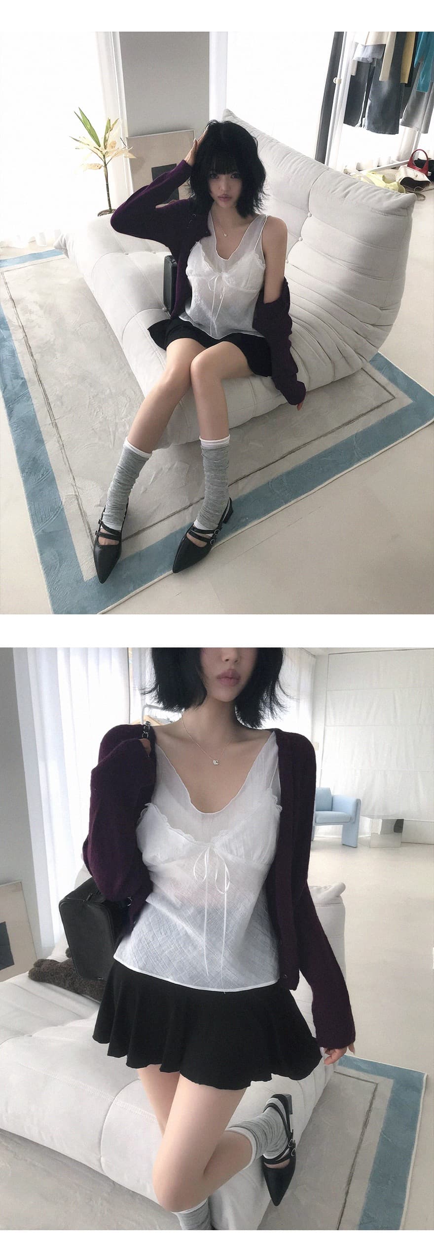 재고 있음 chic 섹시함 인사이드 설정 개체 주름 질감 캐미솔 상세 이미지 12