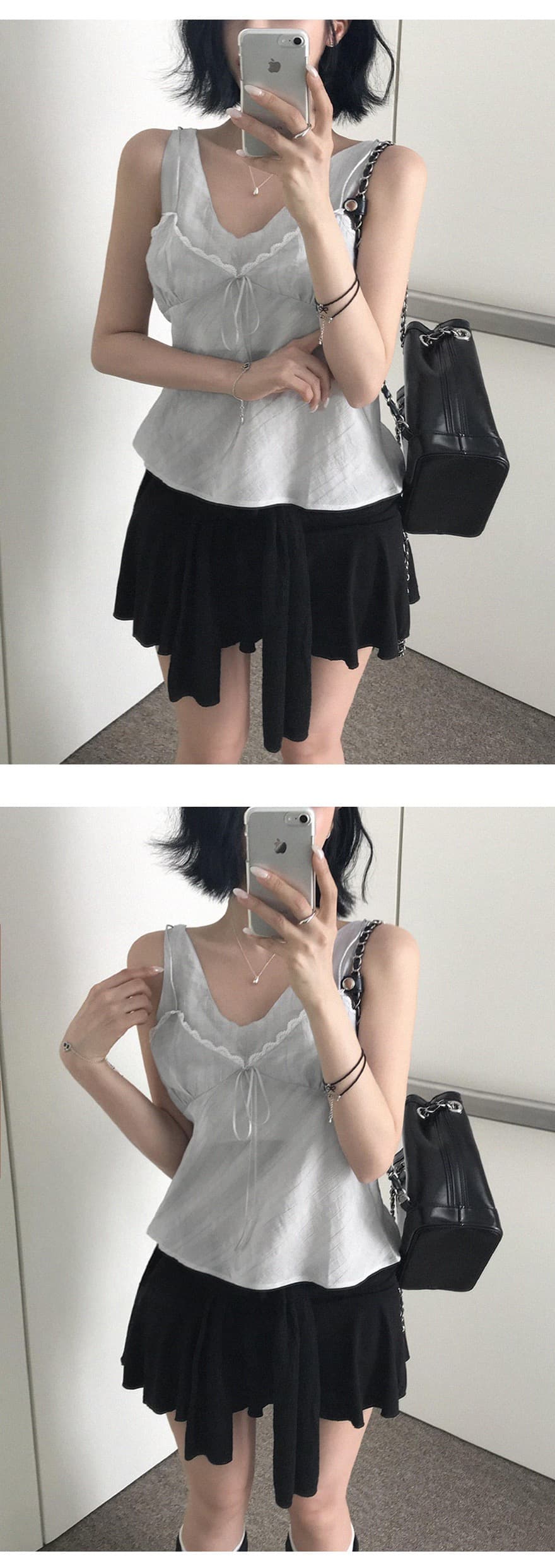 재고 있음 chic 섹시함 인사이드 설정 개체 주름 질감 캐미솔 상세 이미지 14