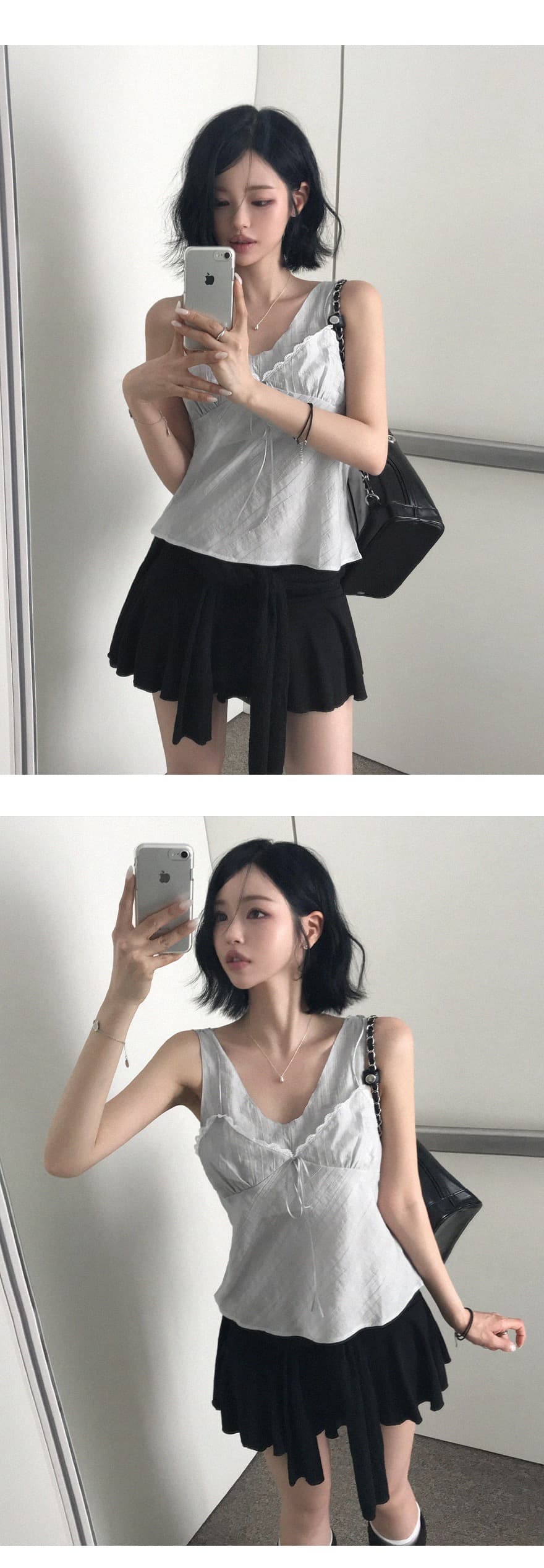 재고 있음 chic 섹시함 인사이드 설정 개체 주름 질감 캐미솔 상세 이미지 15