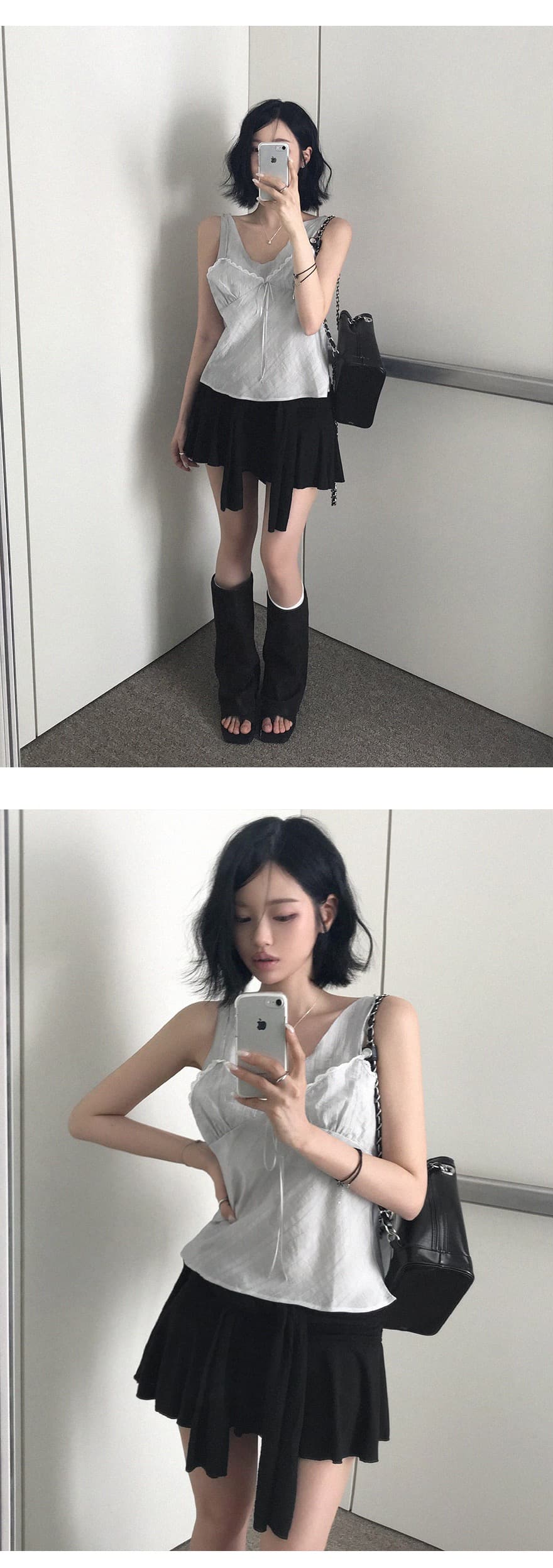 재고 있음 chic 섹시함 인사이드 설정 개체 주름 질감 캐미솔 상세 이미지 18