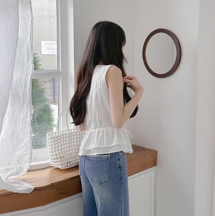 재고 있음 2026 허리 펌프 로프 주름 민소매 부서 버클 다용도 스택 착용 외국 가스 조끼 상세 이미지 5