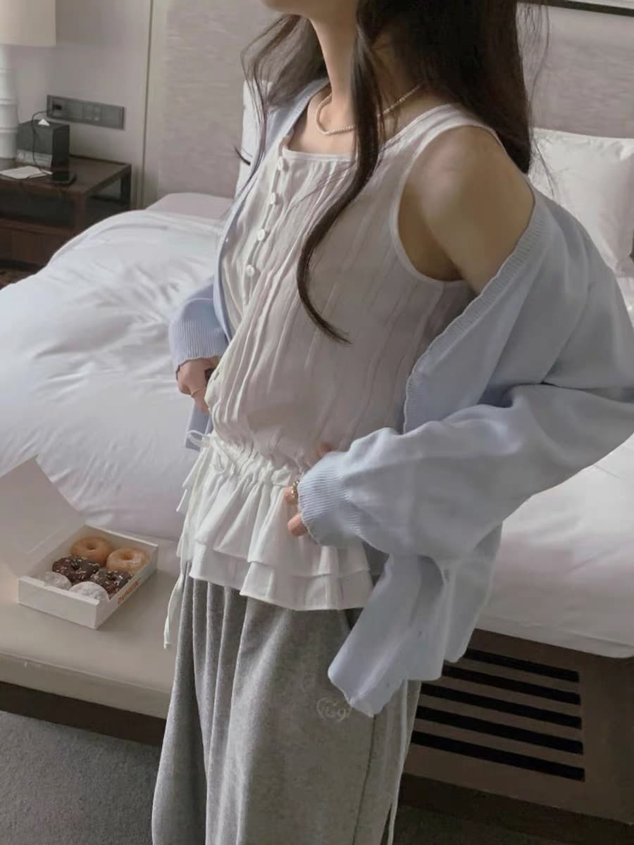 재고 있음 2026 허리 펌프 로프 주름 민소매 부서 버클 다용도 스택 착용 외국 가스 조끼 상세 이미지 10