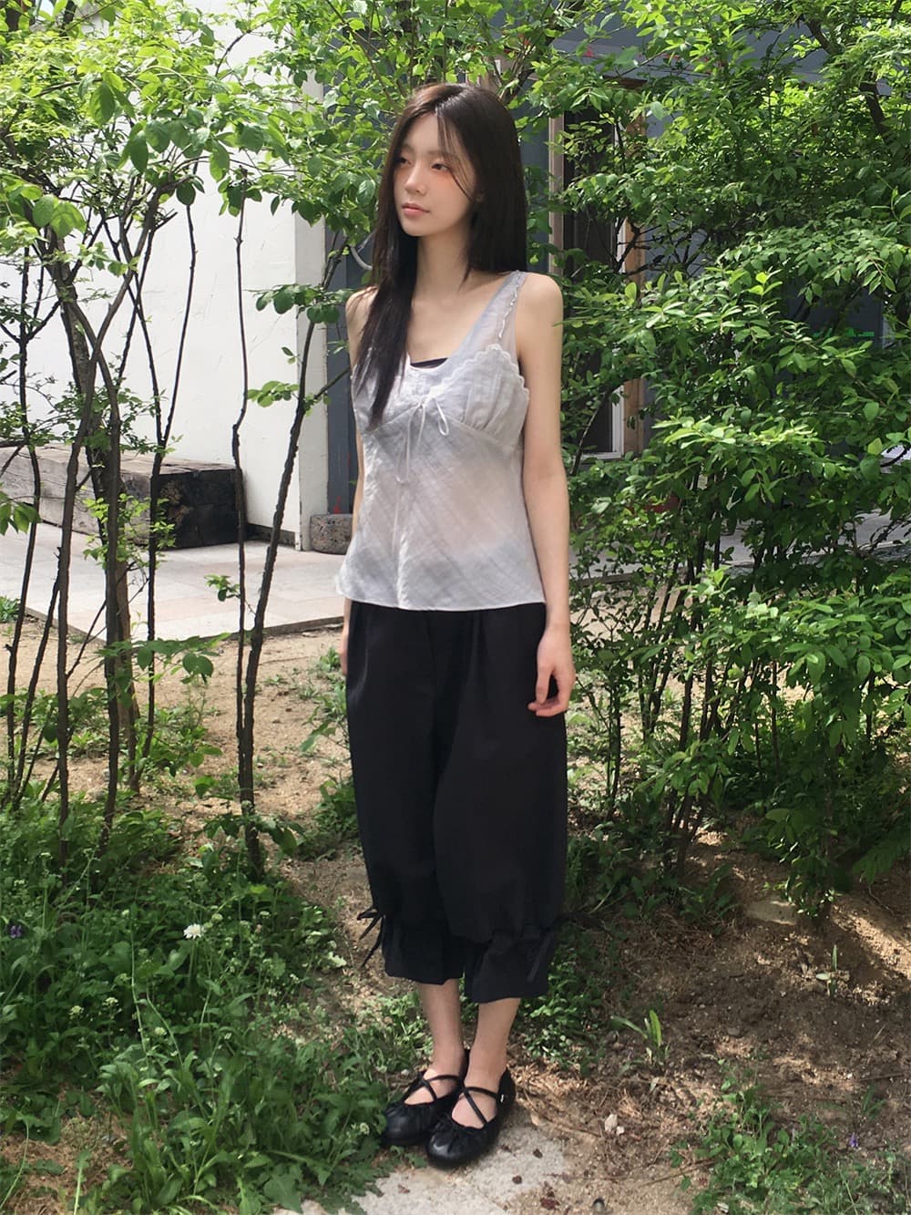 재고 있음 한 부서 순수한 욕망 바람 레이스 레이스 캐미솔 프랑스식 품격 작은 대중 빛 ~을 통해 레이스업 페이크 레이어드 상세 이미지 4