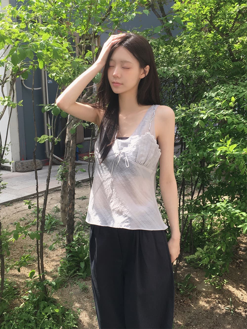 재고 있음 한 부서 순수한 욕망 바람 레이스 레이스 캐미솔 프랑스식 품격 작은 대중 빛 ~을 통해 레이스업 페이크 레이어드 상세 이미지 5