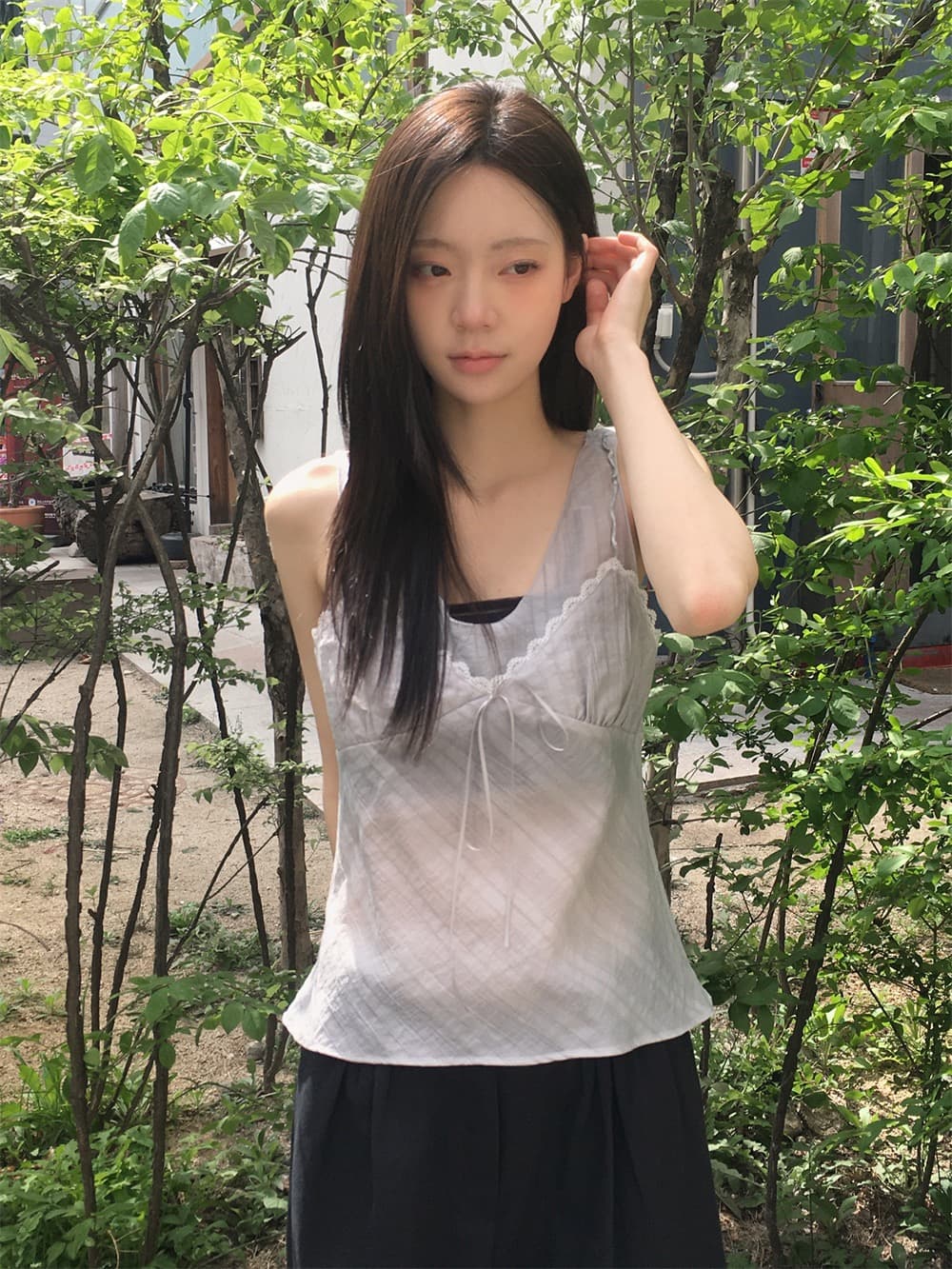 재고 있음 한 부서 순수한 욕망 바람 레이스 레이스 캐미솔 프랑스식 품격 작은 대중 빛 ~을 통해 레이스업 페이크 레이어드 상세 이미지 9