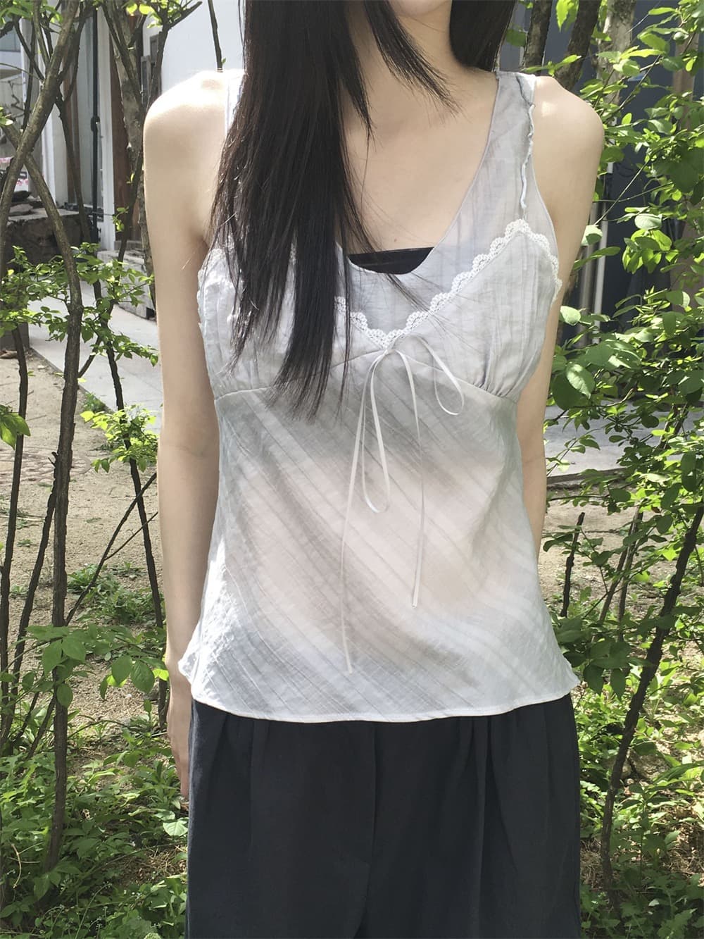 재고 있음 한 부서 순수한 욕망 바람 레이스 레이스 캐미솔 프랑스식 품격 작은 대중 빛 ~을 통해 레이스업 페이크 레이어드 상세 이미지 10