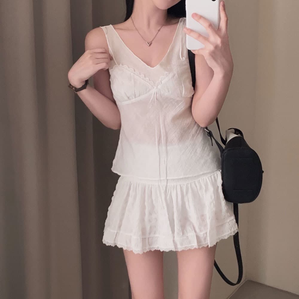 재고 있음 한 부서 순수한 욕망 바람 레이스 레이스 캐미솔 프랑스식 품격 작은 대중 빛 ~을 통해 레이스업 페이크 레이어드 상세 이미지 21