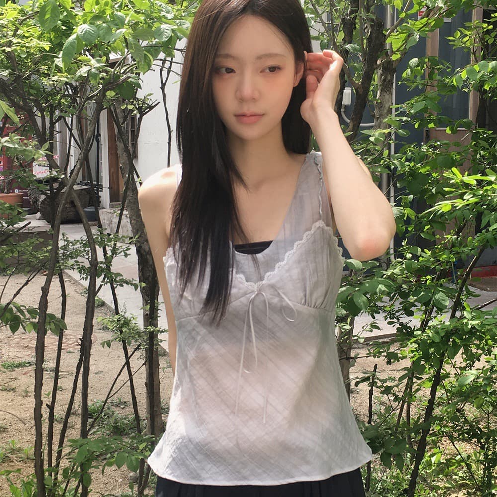 재고 있음 한 부서 순수한 욕망 바람 레이스 레이스 캐미솔 프랑스식 품격 작은 대중 빛 ~을 통해 레이스업 페이크 레이어드 상세 이미지 23