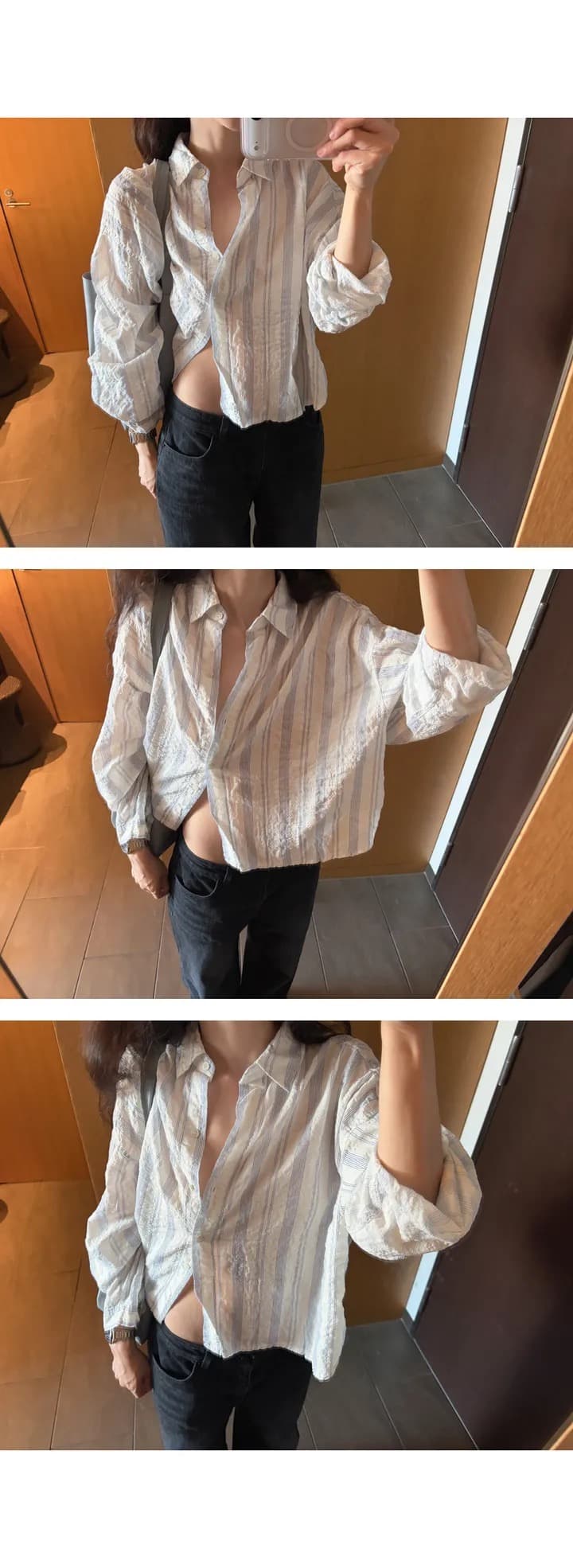 재고 있음 chic 캐주얼 바람 상쾌 스트라이프 출퇴근 다용도 루즈핏 자외선 차단 셔츠 상세 이미지 10
