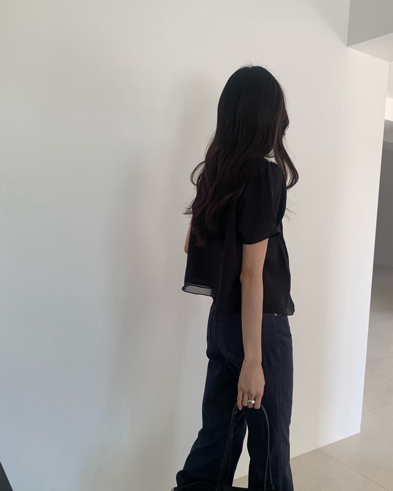 chic 한국 스타일 프릴 반팔 싱글 줄 버튼 페이크 레이어드 셔츠 상세 이미지 15