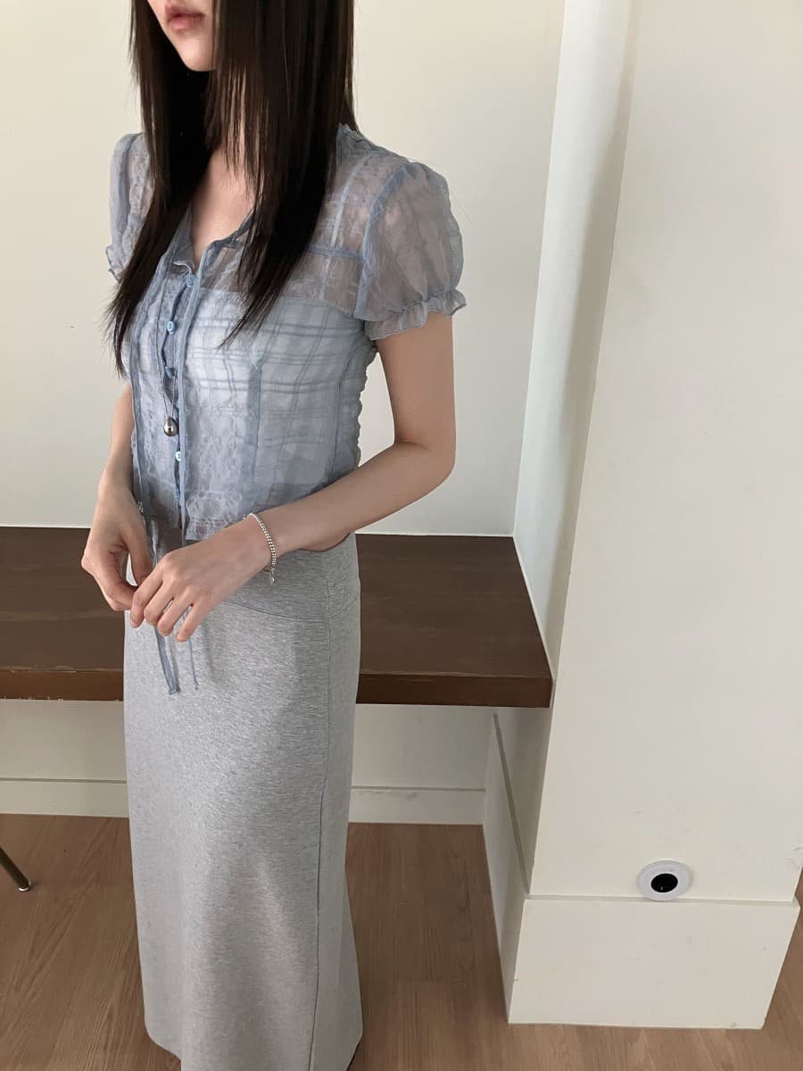 재고 있음 한국 ins 여름 리본 쉬폰 체크무늬 싱글 줄 버튼 셔츠 상세 이미지 15