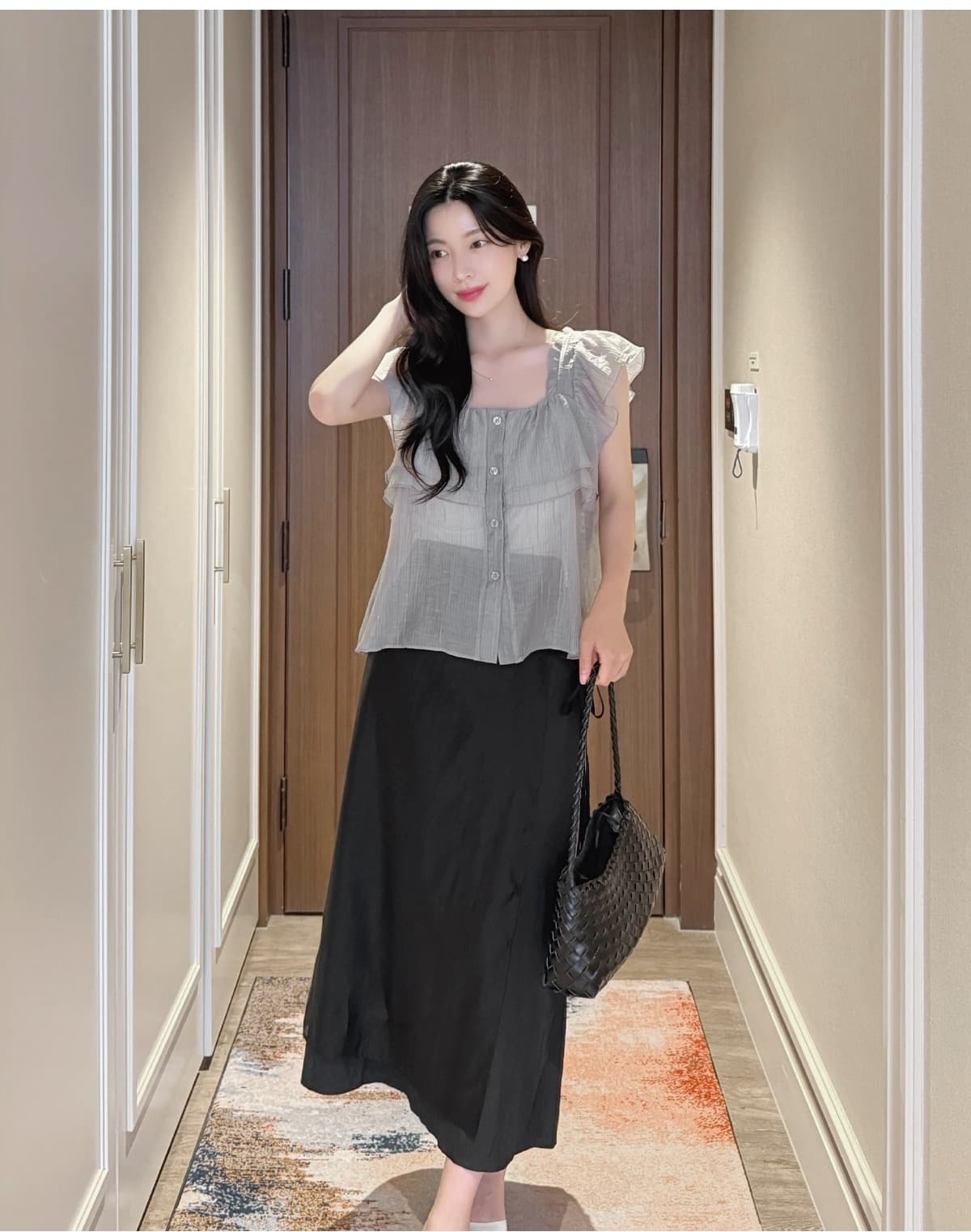 재고 있음 chic 한국 스타일 마이크로 ~을 통해 슬립 싱글 줄 버튼 셔츠 상세 이미지 5