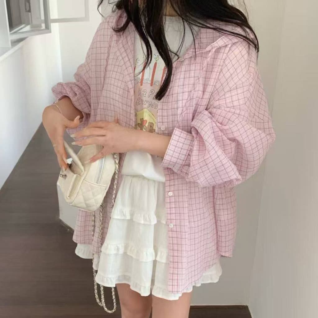 재고 있음 26 여름 새로운 느긋한 다용도 후드 체크무늬 자외선 차단 셔츠 이미지 3